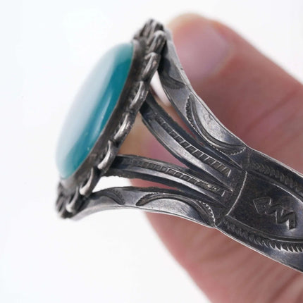 6.5" Fred Harvey Era Sterling/Hubbel glass Heavy stamped cuff bracelet - Estate Fresh Austin