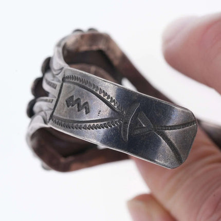 6.5" Fred Harvey Era Sterling/Hubbel glass Heavy stamped cuff bracelet - Estate Fresh Austin