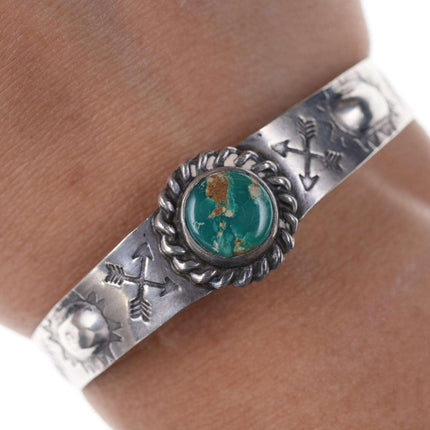 Fred Harvey Era Native American Sterling/turquoise Heavy stamped cuff x - Estate Fresh Austin