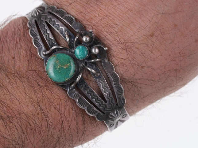 Fred Harvey Era Native American Sterling/turquoise Spider cuff bracelet - Estate Fresh Austin