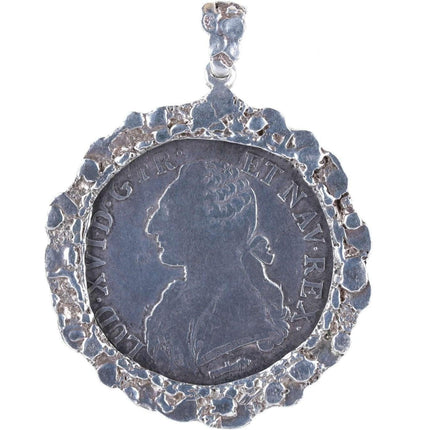 French 1782 1/5 Écu - Louis XVI Silver coin in sterling bezel pendant - Estate Fresh Austin