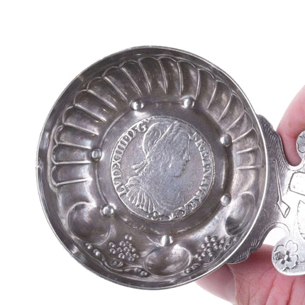 French 18th-19th Century Silver wine tasting cup with 1658 Coin - Estate Fresh Austin