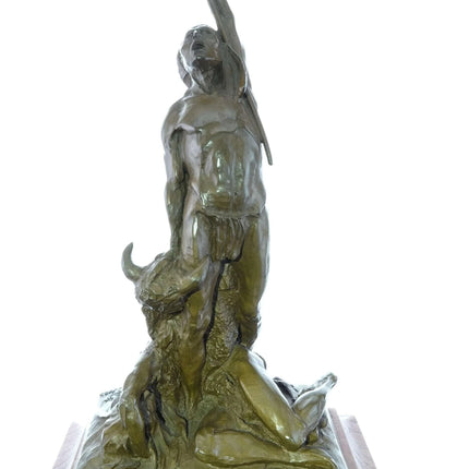 Fritz White(1930-2010) Native American holding Buffalo Bronze - Estate Fresh Austin