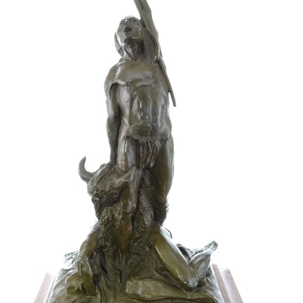 Fritz White(1930-2010) Native American holding Buffalo Bronze - Estate Fresh Austin