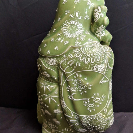 Fukurokuju Statue Japanese Celadon Satsuma Moriage figure Early 20th century - Estate Fresh Austin