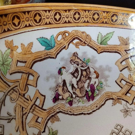 Furnival Staffordshire Transferware Punch Bowl Polychrome Lustre Decoration c.18 - Estate Fresh Austin