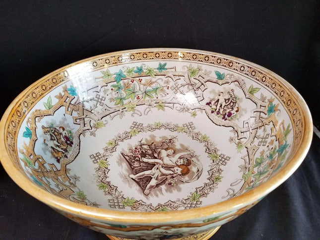 Furnival Staffordshire Transferware Punch Bowl Polychrome Lustre Decoration c.18 - Estate Fresh Austin