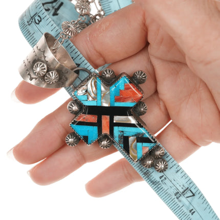 Gary G Navajo Sterling cross pendant/necklace with Santo Domingo inlay - Estate Fresh Austin