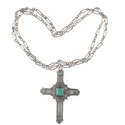 Gary G Navajo Sterling cross pendant/necklace with Santo Domingo inlay - Estate Fresh Austin