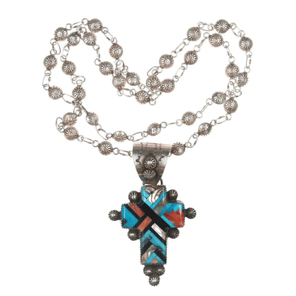 Gary G Navajo Sterling cross pendant/necklace with Santo Domingo inlay - Estate Fresh Austin