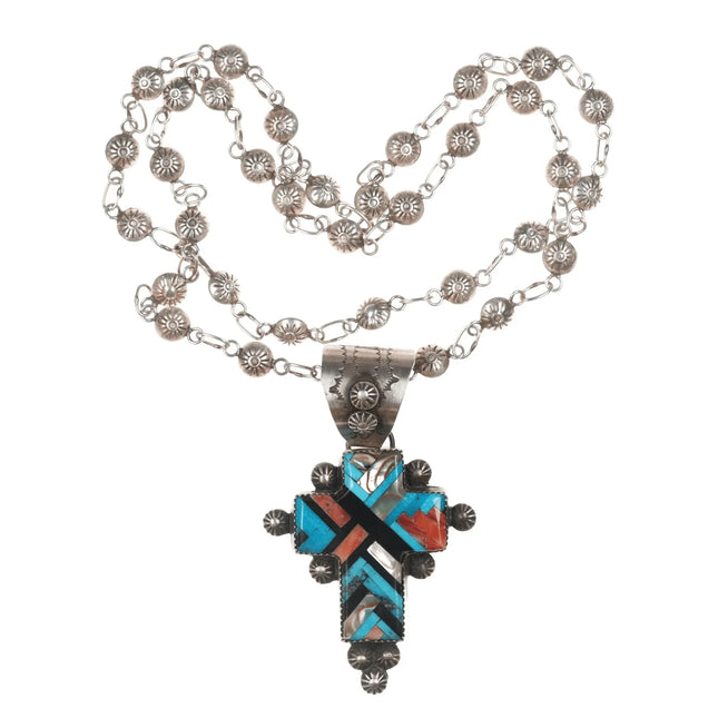Gary G Navajo Sterling cross pendant/necklace with Santo Domingo inlay - Estate Fresh Austin