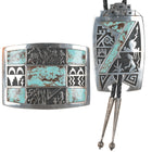 Gene Pooyouma Hopi #8 Turquoise sterlng overlay bolo and belt buckle set - Estate Fresh Austin