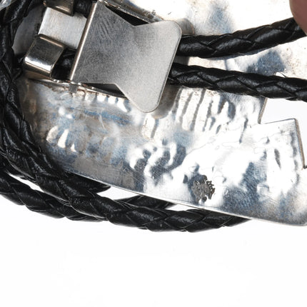 Gene Pooyouma Hopi #8 Turquoise sterlng overlay bolo and belt buckle set - Estate Fresh Austin