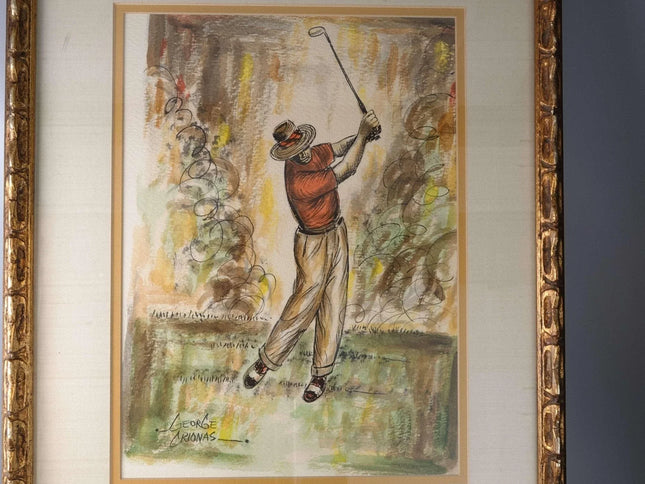 George Crionas(1925-2004) Golfer Watercolor Listed California Artist - Estate Fresh Austin