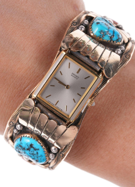 Gilbert Adakai Navajo Gold filled Sterling Watch Bracelet - Estate Fresh Austin