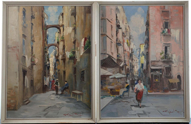 Giuseppe Rispoli (1882-1960) Pair of Neapolitan Street Scenes Oil on panel - Estate Fresh Austin