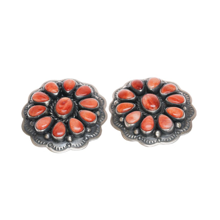 GJ Native American sterling spiny oyster cluster earrings - Estate Fresh Austin