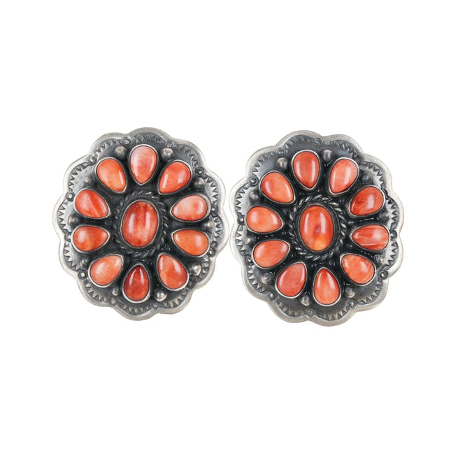 GJ Native American sterling spiny oyster cluster earrings - Estate Fresh Austin