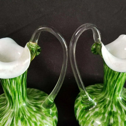Green Spangle Glass Ewers Green white Mica Flecks c.1890 9" - Estate Fresh Austin