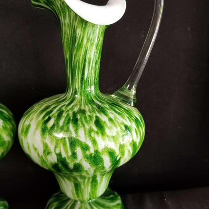 Green Spangle Glass Ewers Green white Mica Flecks c.1890 9" - Estate Fresh Austin