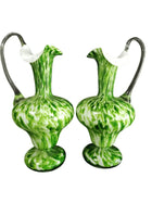 Green Spangle Glass Ewers Green white Mica Flecks c.1890 9