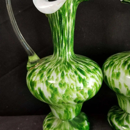 Green Spangle Glass Ewers Green white Mica Flecks c.1890 9" - Estate Fresh Austin