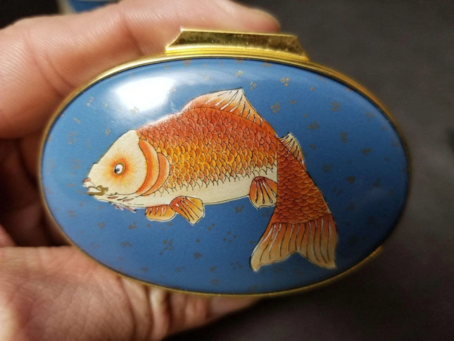 Halcyon Days Trinket Box Koi from 1993 Motorola Board of Directors Meeting Beiji - Estate Fresh Austin