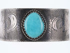 Hand Engraved Southwestern Sterling/Turquoise cuff bracelet - Estate Fresh Austin