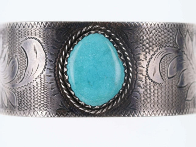 Hand Engraved Southwestern Sterling/Turquoise cuff bracelet - Estate Fresh Austin