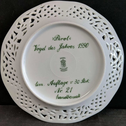 Hand Painted 1990 Bird of the Year Plate 21/30 Oriole Schumann Vogel see jahres - Estate Fresh Austin