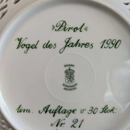 Hand Painted 1990 Bird of the Year Plate 21/30 Oriole Schumann Vogel see jahres - Estate Fresh Austin