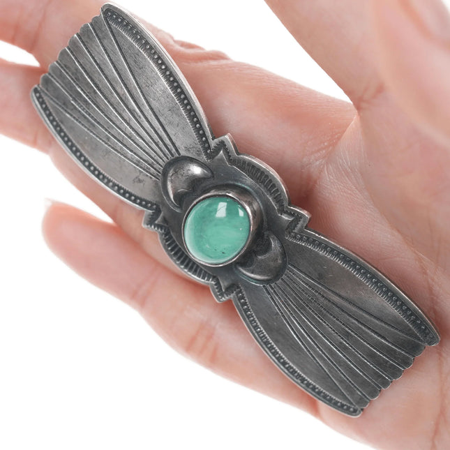 Harry Morgan (1947-2008) Navajo Heavy stamped silver and turquosie pin - Estate Fresh Austin