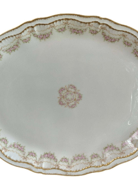 Haviland Schleiger 842 Platter Roses Bows Double Gold 16.75" x 11.25" - Estate Fresh Austin