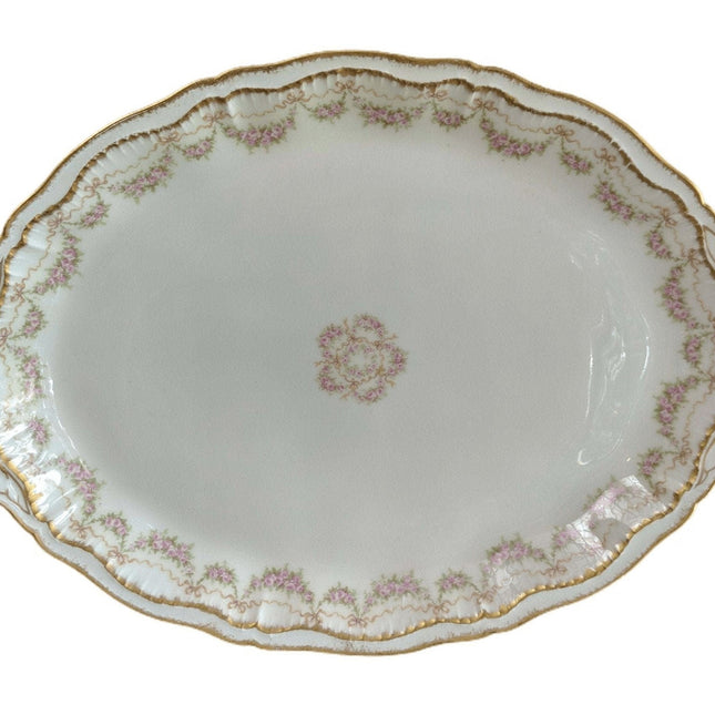 Haviland Schleiger 842 Platter Roses Bows Double Gold 16.75" x 11.25" - Estate Fresh Austin