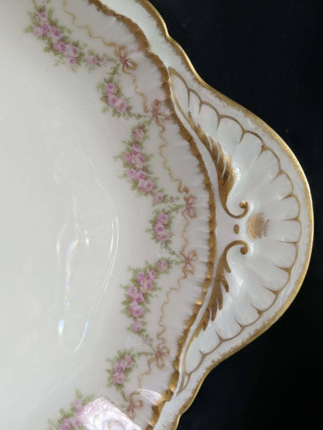 Haviland Schleiger 842 Platter Roses Bows Double Gold 16.75" x 11.25" - Estate Fresh Austin