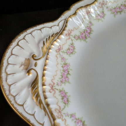 Haviland Schleiger 842 Platter Roses Bows Double Gold 16.75" x 11.25" - Estate Fresh Austin