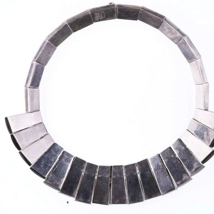 Heavy Monteros modernist Mexican Sterling silver and onyx necklace - Estate Fresh Austin
