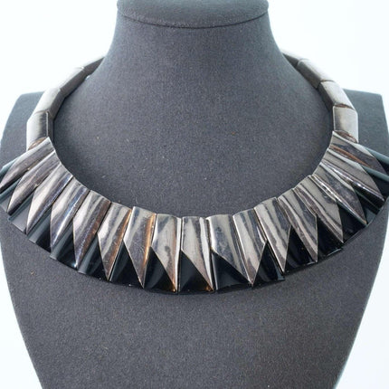 Heavy Monteros modernist Mexican Sterling silver and onyx necklace - Estate Fresh Austin