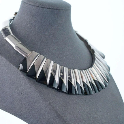 Heavy Monteros modernist Mexican Sterling silver and onyx necklace - Estate Fresh Austin