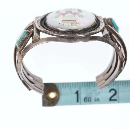 Heavy Native American multi-stone Inlay center sterling cuff bracelet - Estate Fresh Austin