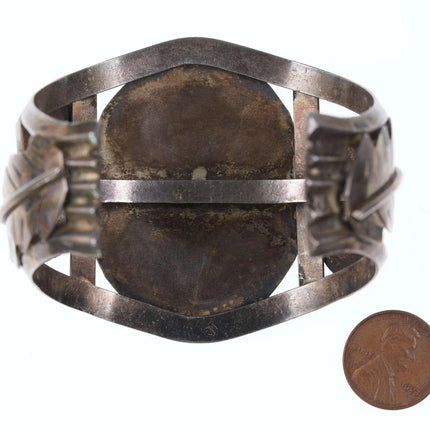 Heavy Native American multi-stone Inlay center sterling cuff bracelet - Estate Fresh Austin