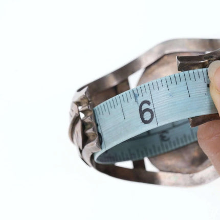 Heavy Native American multi-stone Inlay center sterling cuff bracelet - Estate Fresh Austin