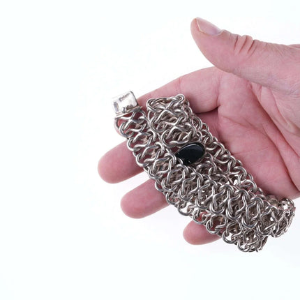 Heavy Retro Mexican Sterling and obsidian necklace - Estate Fresh Austin