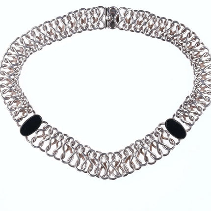 Heavy Retro Mexican Sterling and obsidian necklace - Estate Fresh Austin