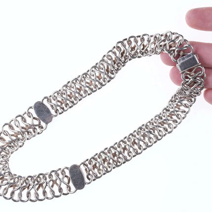 Heavy Retro Mexican Sterling and obsidian necklace - Estate Fresh Austin