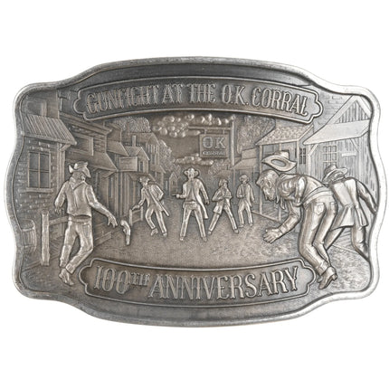 Heavy Sterling Belt buckle Gunfight at the OK Corral 100 Anniversary - Estate Fresh Austin