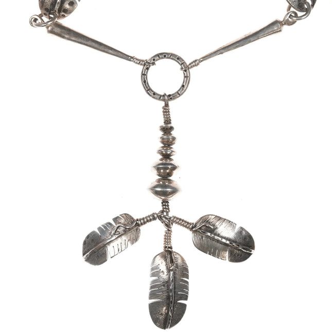 Heavy vintage Native American sterling feather necklace - Estate Fresh Austin