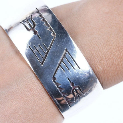 Heavy Vintage Native American Sterling Shadowbox cuff bracelet - Estate Fresh Austin
