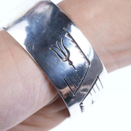 Heavy Vintage Native American Sterling Shadowbox cuff bracelet - Estate Fresh Austin