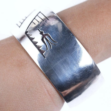 Heavy Vintage Native American Sterling Shadowbox cuff bracelet - Estate Fresh Austin
